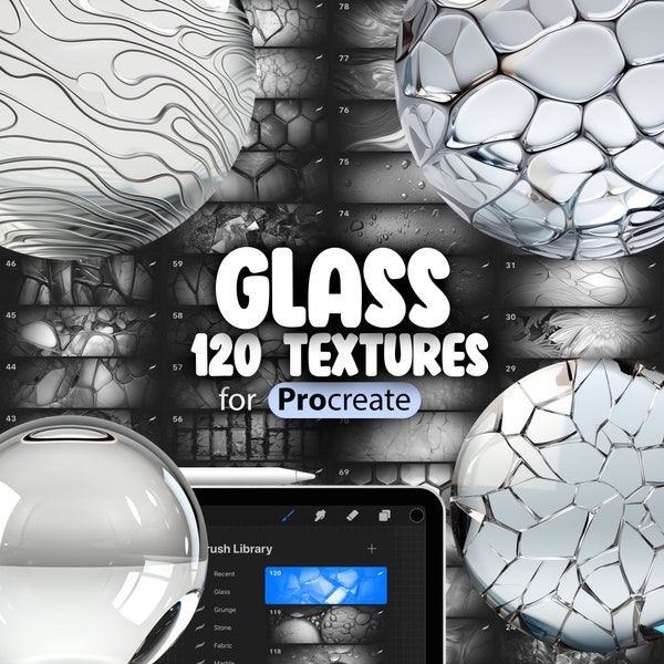 120 Procreate Glass Textures | Cracked Procreate Texture Seamless Brushes | Procreate Etched Glass Texture | Procreate Stained Glass Texture