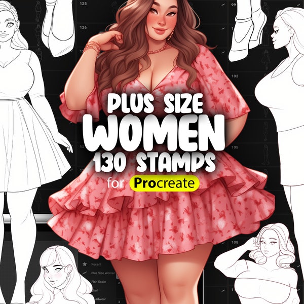 130 pinceaux pour tampon Procreate taille Plus pour femmes | Tampons corporels grande taille Procreate | Procréez des filles corpulentes | Mannequins Procreate Taille Plus