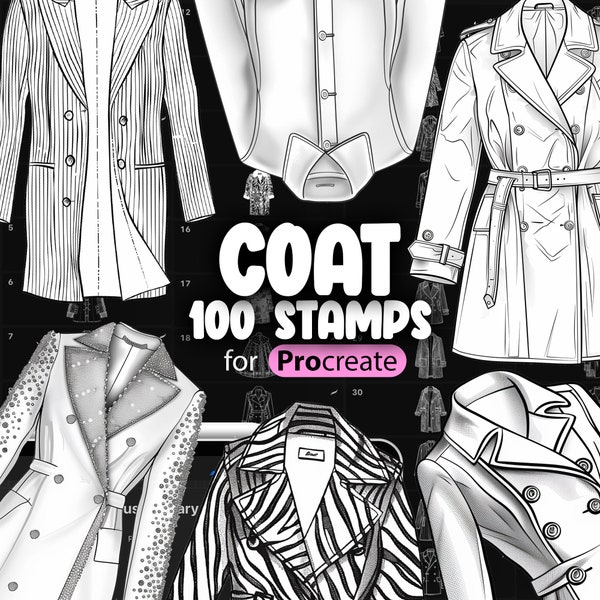 100 Procreate Coat Stamp Brushes | Procreate Clothing Stamp Brushes | Procreate Outerwear Stamps | Procreate Fashion Jacket Stamp Brushes