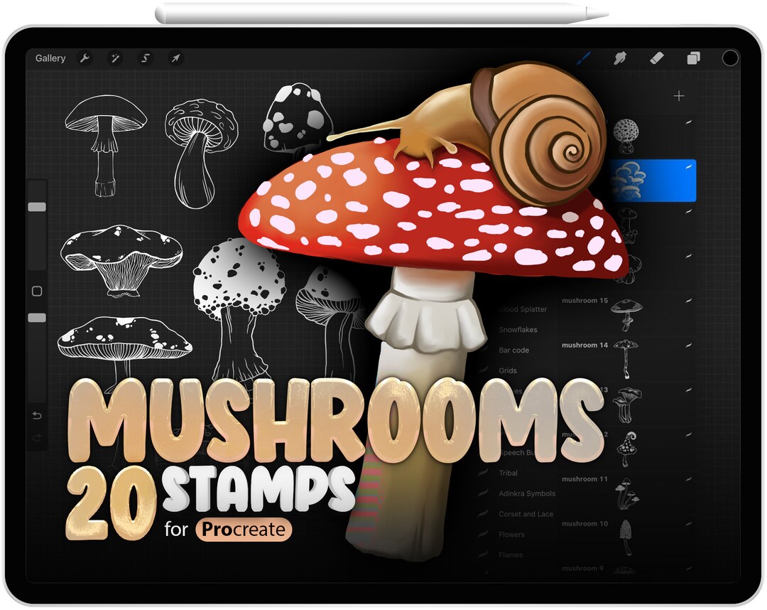20 Procreate Mushrooms Stamp Brushes, Chanterelle, Amanita, Beech ...