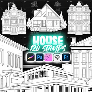 120 Procreate Houses Stamp Brushes | Procreate House Brushes | Procreate House Templates | Procreate House Guide Sketch