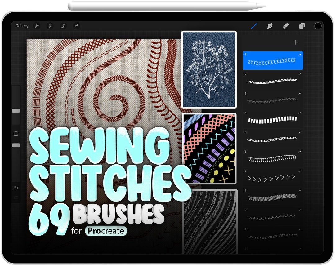 69 Procreate Sewing Stitches Brushes, Embroidery Stitch Brushes, Fabric