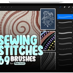 69 Procreate Sewing Stitches Brushes, Embroidery Stitch Brushes, Fabric Stitch Brushes, Rope Stitch, Hand Stitch Brush, Machine Stitch Brush