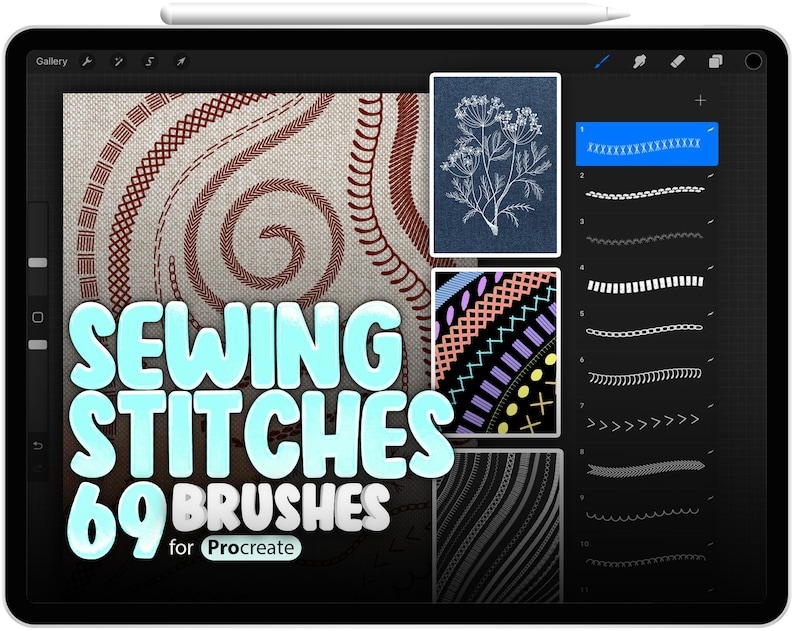 69 Procreate Sewing Stitches Brushes Embroidery Stitch Etsy