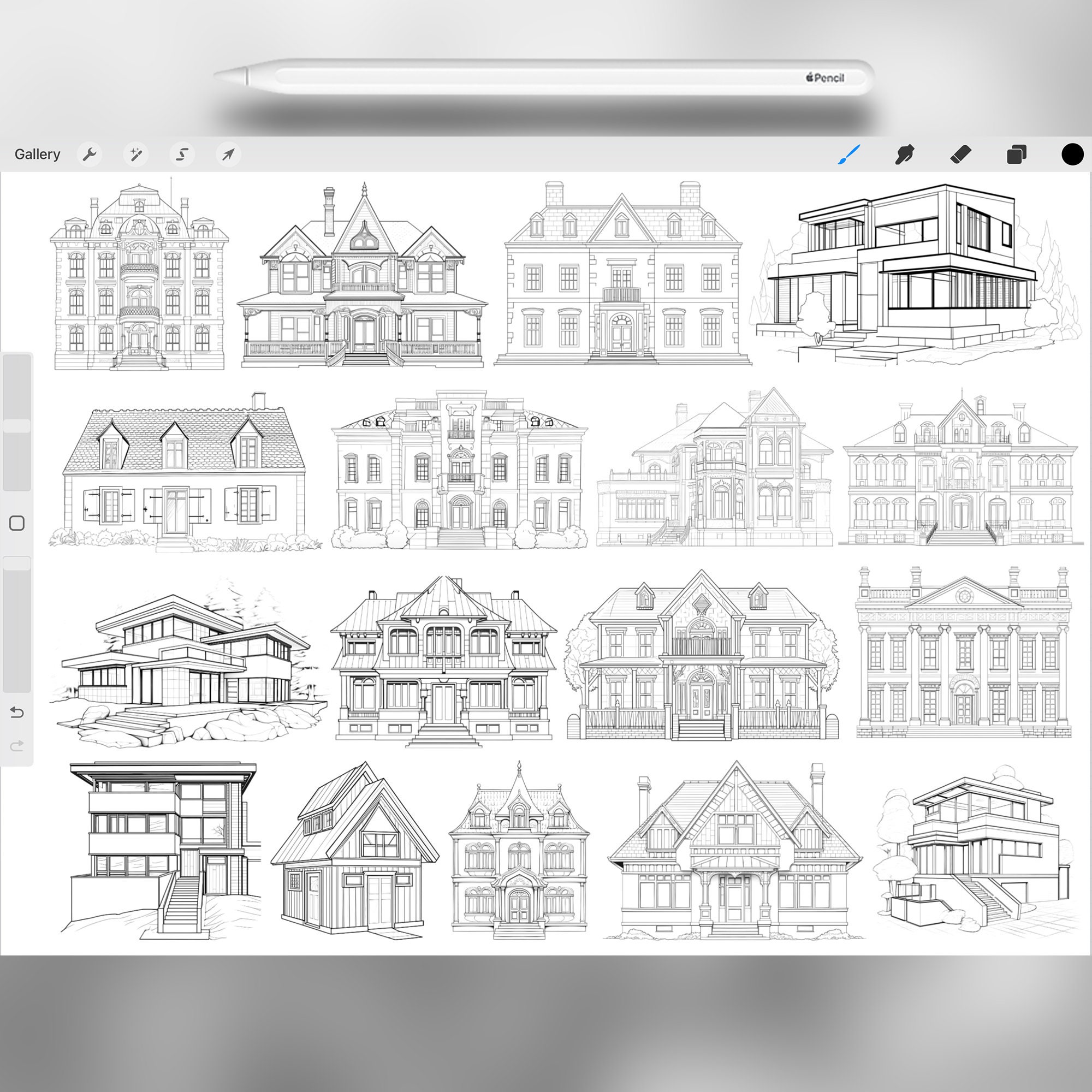 120 Procreate Buildings Sketches Stamp Brushes | Architecture Procreate ...