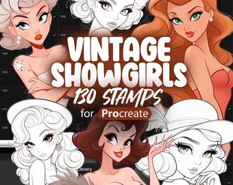 130 Procreate Vintage Showgirl Stamps | Procreate Cartoon Girls Stamps | Procreate Fashion Cartoon Girls Stamp Brushes