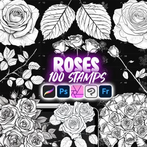 100 Procreate Roses Stamp Brushes | Photoshop Roses Brush | Clip Studio Paint Rose Brush | Procreate Flowers Stamps | Photoshop Floral Brush