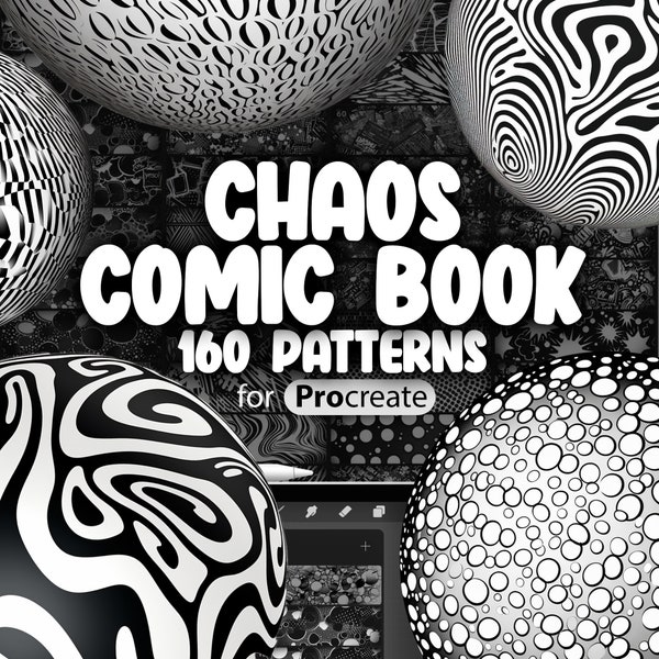 160 Procreate Comic Book Chaos Patterns | Procreate Pop Art Chaos Pattern Brushes | Speech Bubble Chaos Pattern Brushes