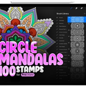 100 Procreate Circle Mandalas Stamp Brushes, Mandela Procreate Brush, Procreate Mandala Coloring Pages, Mandala Designs Procreate