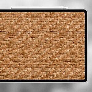 May include: A close-up of a woven brown wicker texture. The texture is made of thin, interwoven strands of material, creating a repeating pattern of squares.