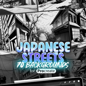 70 Procreate Japanese Streets Background | Procreate Streets in Manga Style Stamp Brushes | Procreate Anime Street Sketches | Procreate City