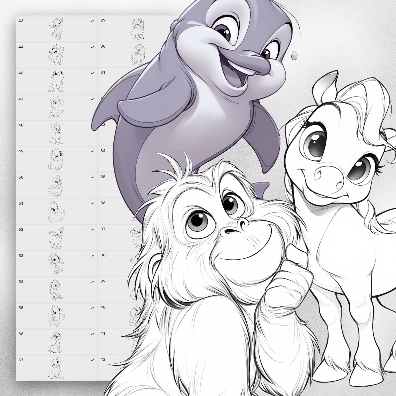 120 Procreate Cartoon Animals Stamps | Procreate Cartoon Characters ...