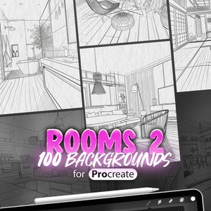 100 Procreate Rooms 2 Backgrounds Stamps | Procreate Study Room | Procreate Foyer | Procreate Vintage Room | Procreate Modern Room | Laundry