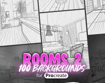 100 Procreate Rooms 2 Backgrounds Stamps | Procreate Study Room | Procreate Foyer | Procreate Vintage Room | Procreate Modern Room | Laundry
