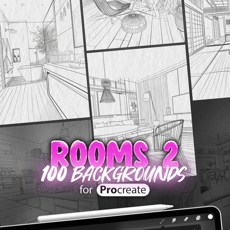 100 Procreate Rooms 2 Backgrounds Stamps | Procreate Study Room ...