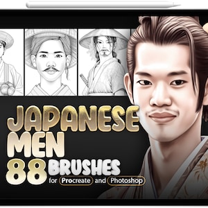 88 Japanese Men Procreate Brushes, 88 Japanese Men Photoshop Brushes, Japan Boys Procreate Stamp Brushes, Japanese Procreate