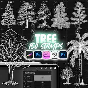 150 Procreate Tree Stamps | Realistic Tree Brushes for Procreate | Procreate Tree Silhouette Stamps | Procreate  Foliage Stamp Brushes