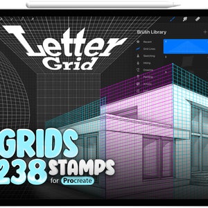 238 sellos de líneas de cuadrícula de Procreate, pinceles de cuadrícula de letras de Procreate, plantilla de cuadrícula de Procreate para dibujar, guía de letras, sellos de letras