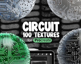 100 Procreate Circuit Textures | Procreate Classic Green PCB Texture Brush | Procreate Microprocessor Brush | Procreate Computer Board Brush