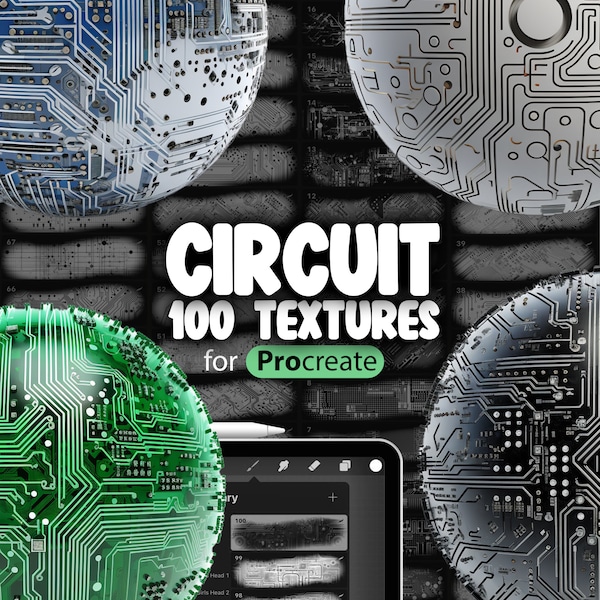 100 Procreate Circuit Textures | Procreate Classic Green PCB Texture Brush | Procreate Microprocessor Brush | Procreate Computer Board Brush