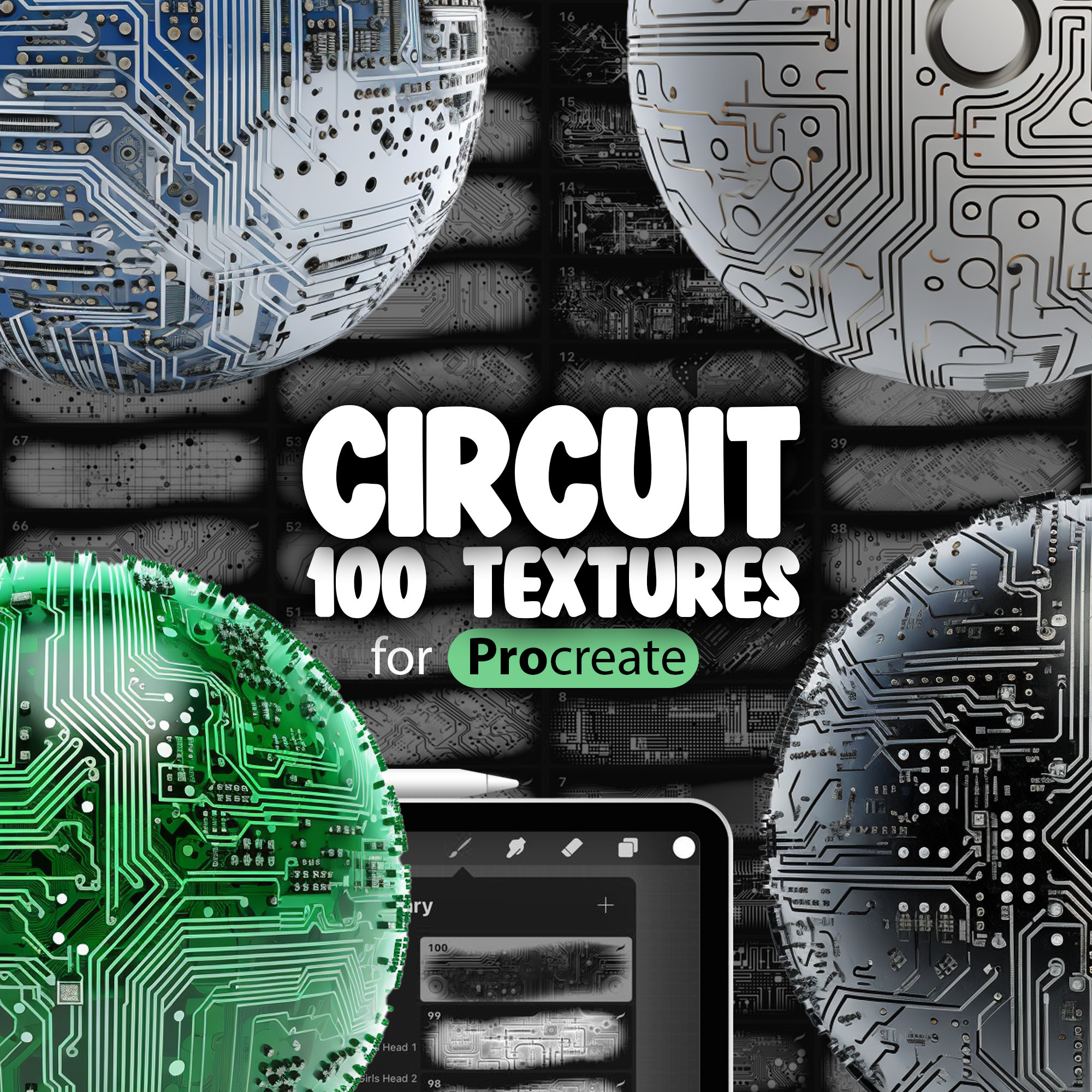 100 Procreate Circuit Textures | Procreate Classic Green PCB Texture ...
