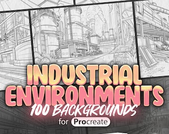 100 Procreate Industrial Environments Backgrounds | Procreate Abandoned Factories Backgrounds Stamps | Procreate Constructions Sites Stamps