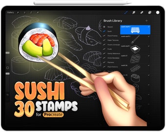 30 pincéis de carimbo Procreate Sushi and Rolls, pincéis de comida Procreate, carimbos de comida japonesa Procreate, carimbos de palitos de sushi Procreate