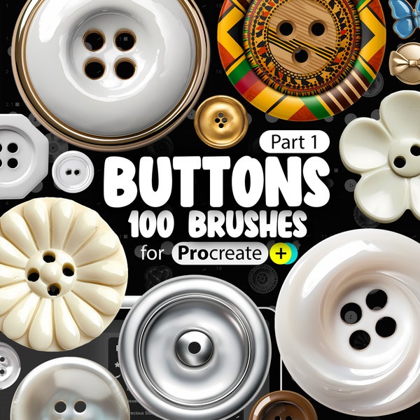 100 Procreate Buttons Brushes Part-1 | Procreate Vintage Button Brush | Procreate Fashion Button Stamps | Procreate Rivets Stamps for Denim