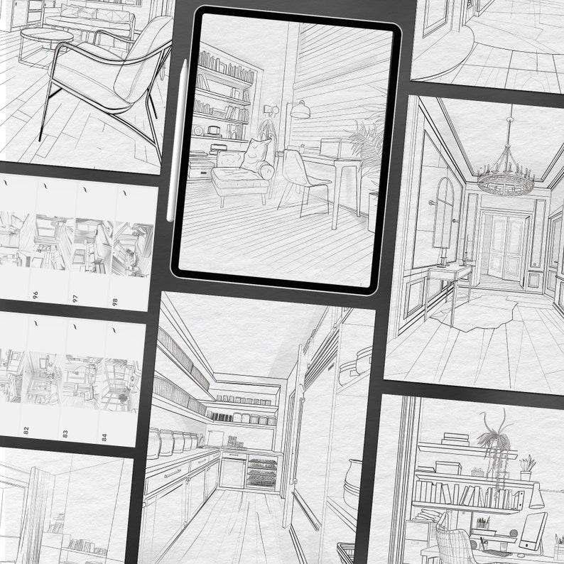 100 Procreate Rooms 2 Backgrounds Stamps | Procreate Study Room ...