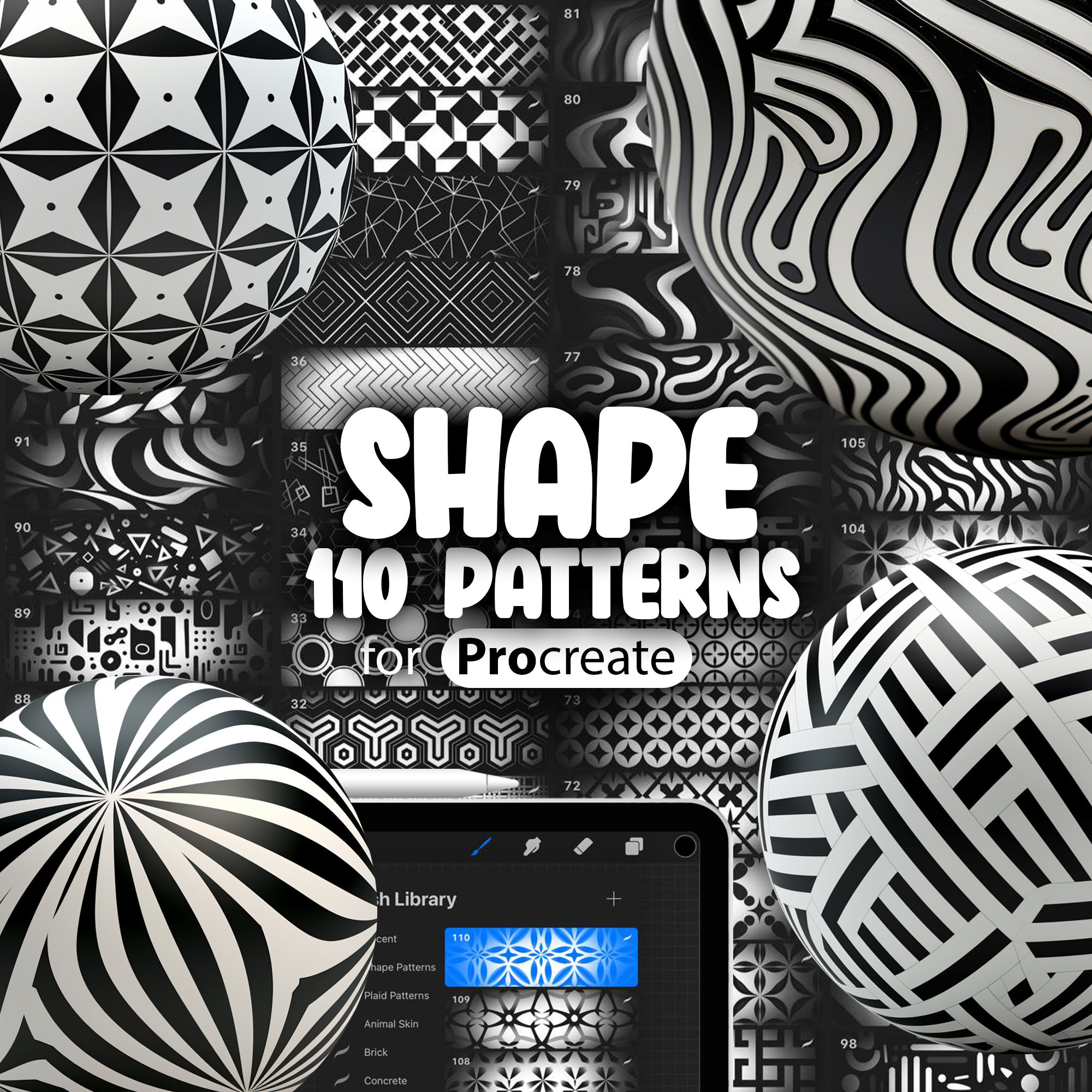 110 pinceles de patrones geométricos para Procreate | Set de formas y texturas sin costuras