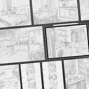 100 Procreate Rooms Backgrounds Stamps | Procreate Bedroom | Procreate ...