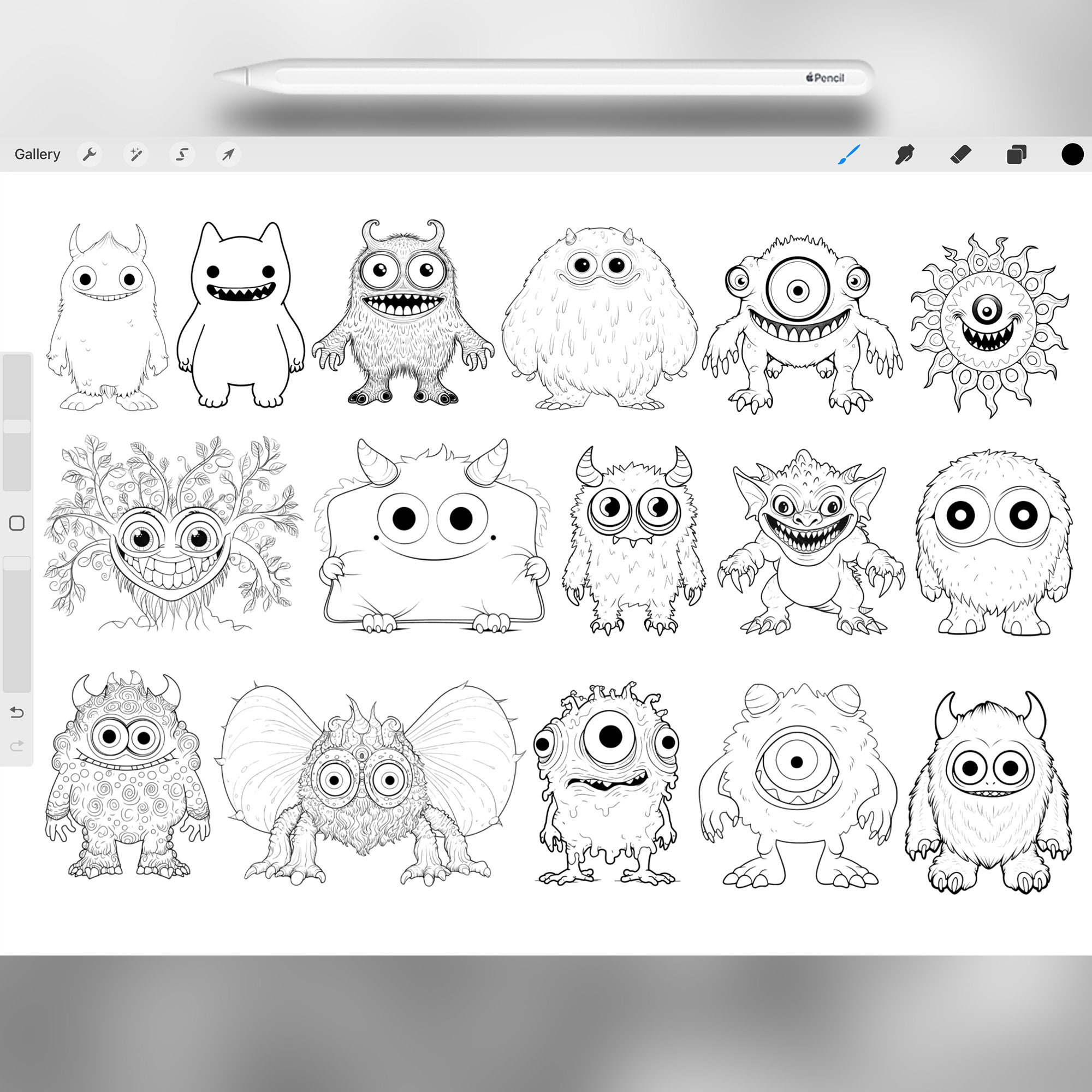 100 Procreate Monsters Stamp Brushes | Procreate Cute Monster ...