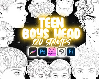 120 Procreate Teen Boys Head Stamp Brushes (aged 13-17 years old) | Procreate Male Head Stamp Brush |  Procreate Men Head Stamp Brushes