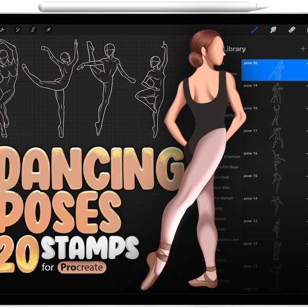 30 Procreate Dancing Reference Stamp Brushes, Procreate Dancing Poses Stamp Brushes, Procreate Ballet Poses Stamp Brushes, Procreate Dance