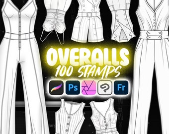 100 Procreate Overalls Stamp Brushes | Procreate Clothing Stamp Brushes | Procreate Clothes Stamp Brushes | Procreate Fashion Brush
