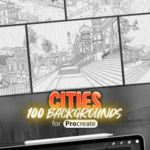 100 pincéis de carimbo Procreate Cities | Procriar fundo da cidade | Procriar paisagem urbana | Procriar Ruas da Cidade Ver | Procriar Arquitetura
