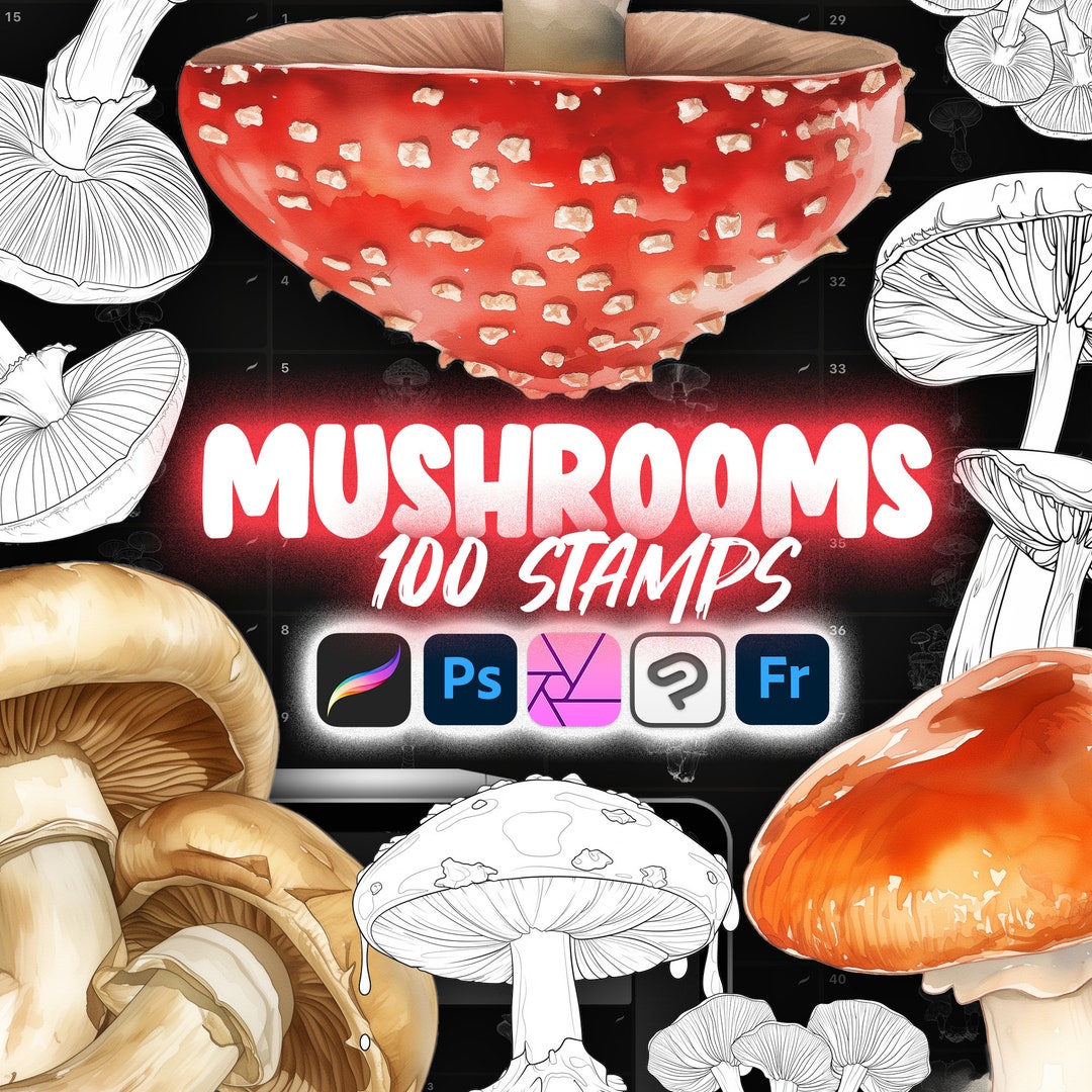 100 Procreate Mushrooms Stamp Brushes | Photoshop Mushrooms Brush ...