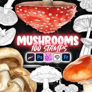 100 Procreate Mushrooms Stamp Brushes | Photoshop Mushrooms Brush | Clip Studio Paint Mushrooms Brushes | Procreate Forest Mushrooms Stamps
