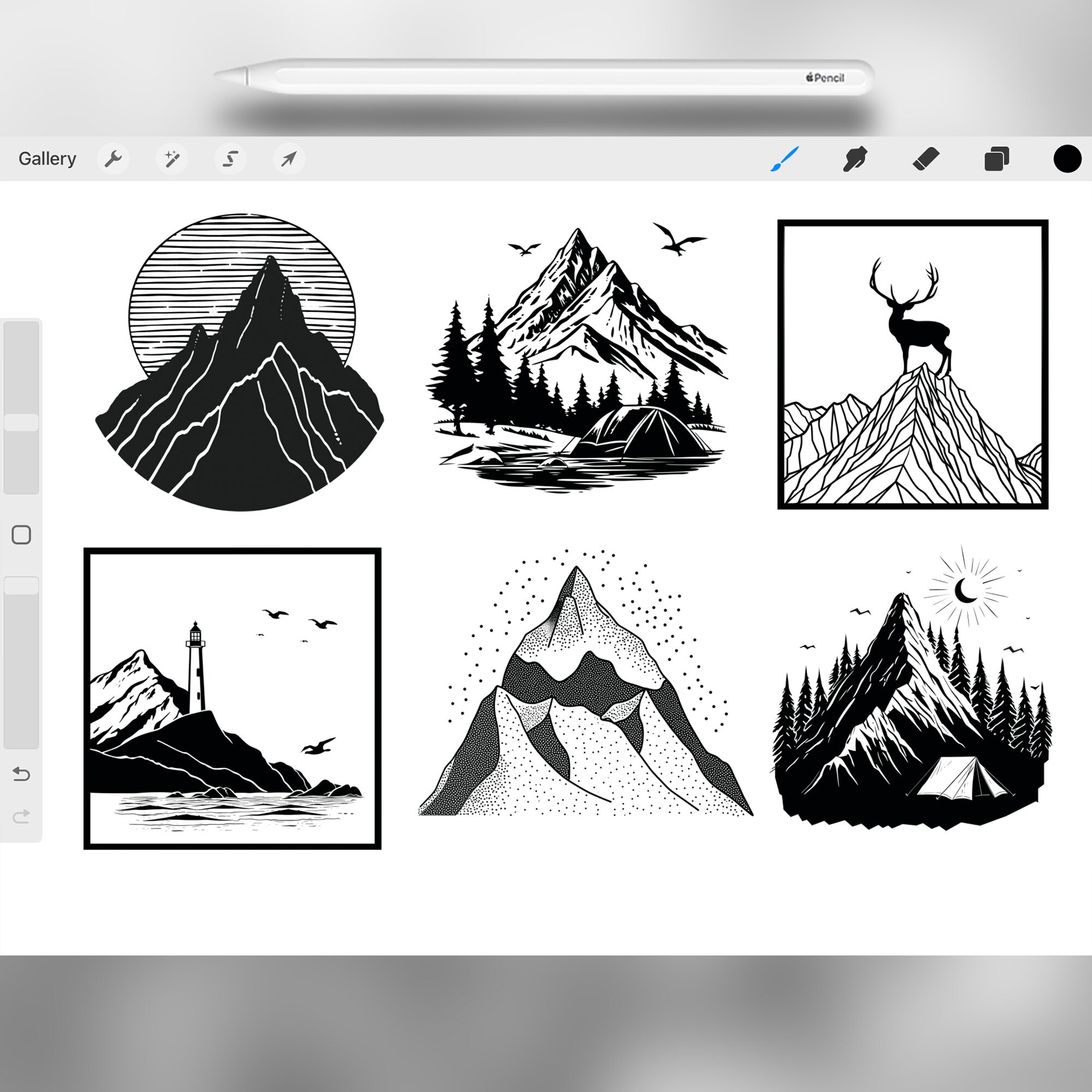 100 Procreate Mountains Logo Stamp Brushes - Etsy