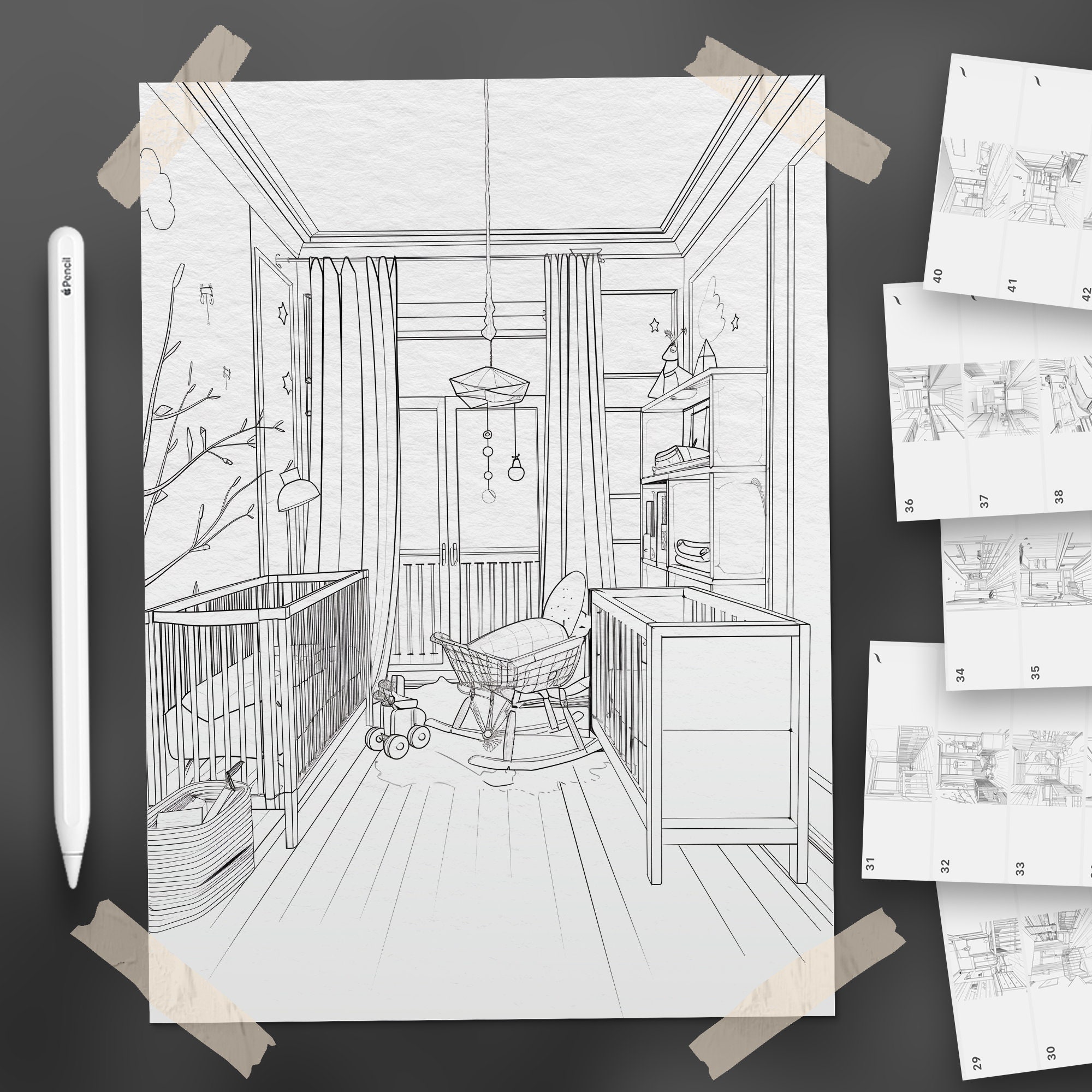 Buy 100 Procreate Rooms 2 Backgrounds Stamps | Procreate Study Room ...