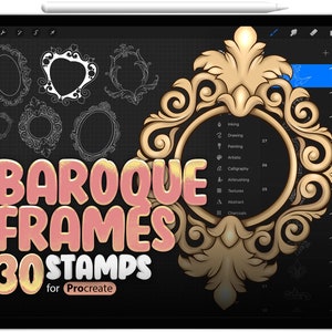 30 Baroque Frames Stamps for Procreate, Baroque Ornament for Procreate, Baroque Elements Brush for Procreate