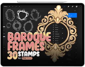30 Baroque Frames Stamps for Procreate, Baroque Ornament for Procreate, Baroque Elements Brush for Procreate