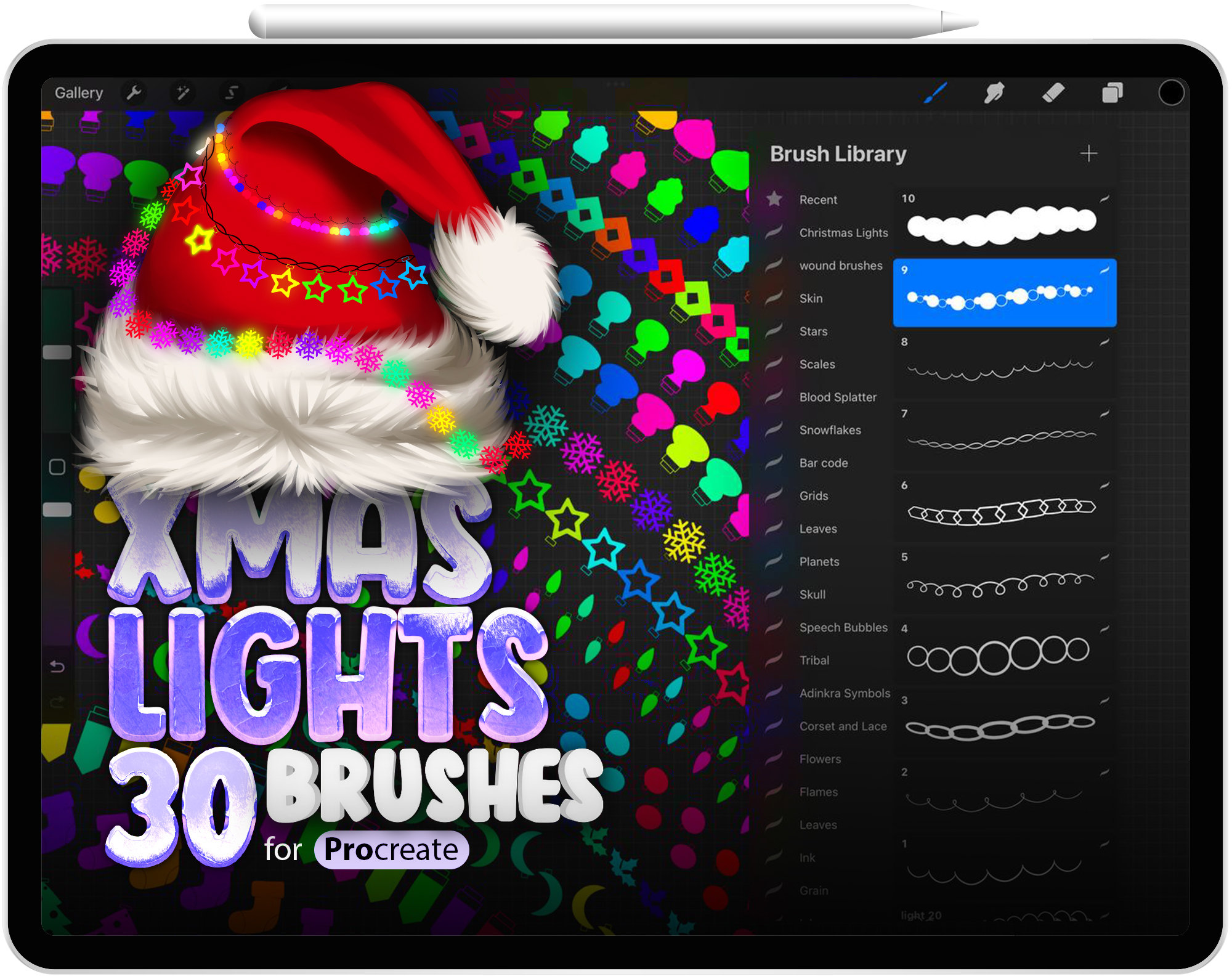 30 Procreate Christmas Lights Brushes, Procreate Xmas Lights Brushes ...