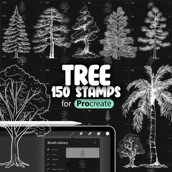 150 Procreate Tree Stamps | Realistic Tree Brushes for Procreate | Procreate Tree Silhouette Stamps | Procreate  Foliage Stamp Brushes