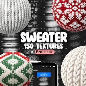 150 Procreate Pullover Texturen | Pullover Stickerei Procreate Texture Nahtlose Bürsten | Procreate Weihnachtsstickerei gemusterte Texturen