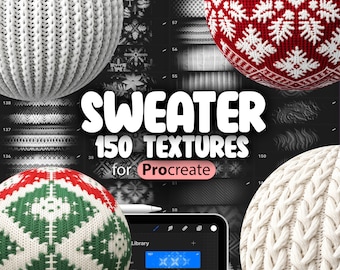 150 Procreate Sweater Textures | Sweater Embroidery Procreate Texture Seamless Brushes | Procreate Christmas Embroidery Patterned Textures