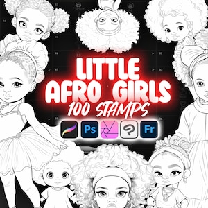 100 Procreate Afro Kleine Mädchen Briefmarken | Procreate Afro Kids Stamps | Procreate African American Little Girls Stempel Bürsten