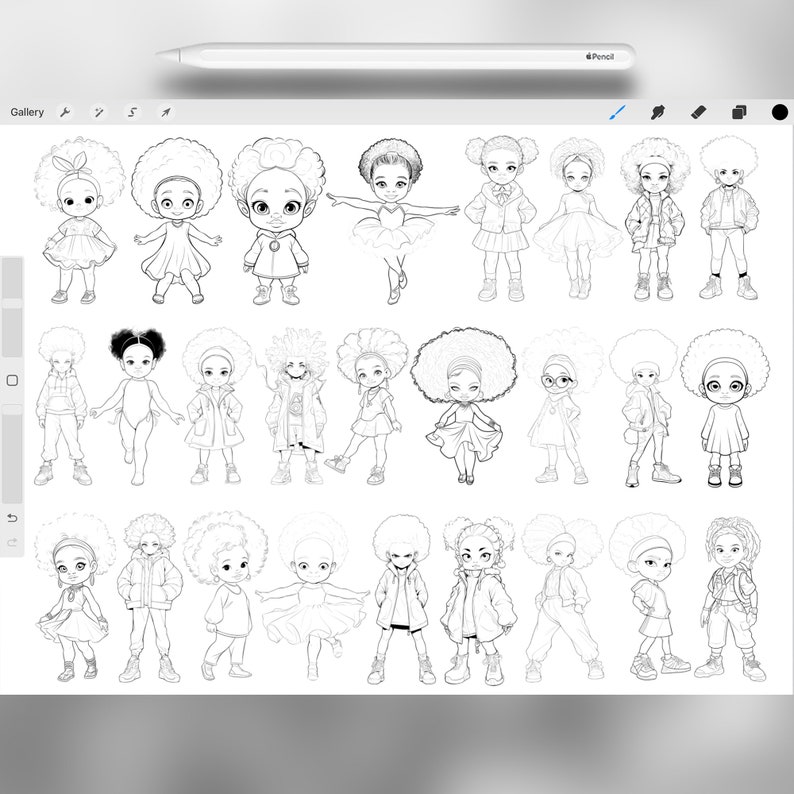 100 Procreate Afro Little Girls Stamps | Procreate Afro Kids Stamps ...