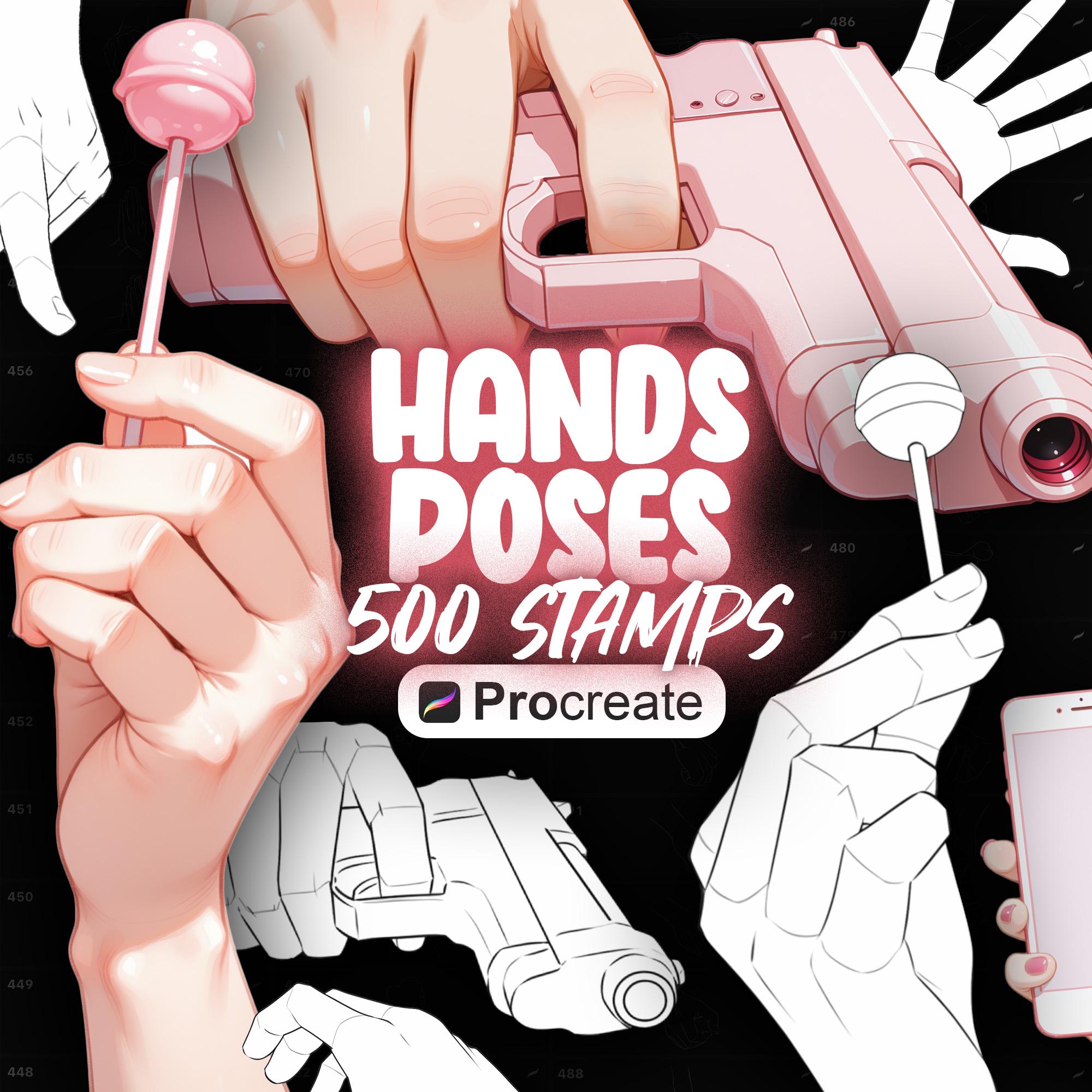 500 Procreate Hand Pose Stamp Brushes – Anime & Manga Hands, Arms, Fingers for Procreate