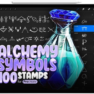 100 pennelli per timbri con simboli alchemici di Procreate, 100 pennelli per timbri con simboli alchemici di Photoshop, composti alchemici, elementi, processi alchemici